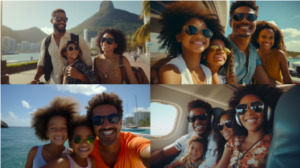 foto de uma família negra em viagens feita através de Inteligencia Artificial Generativa 